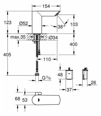 Смеситель для раковины (умывальника) Grohe Bau Cosmopolitan E, сенсорный купить,NaN
