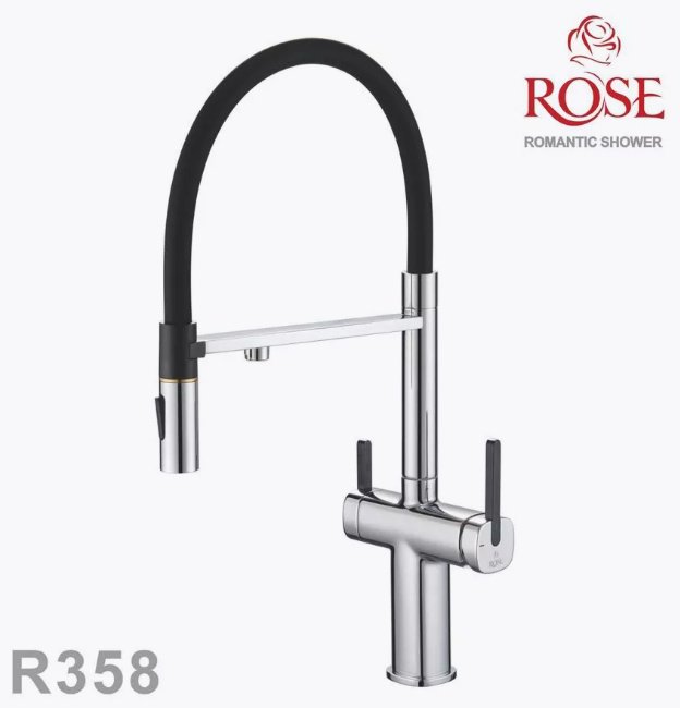 Смеситель с гибким изливом Rose R358, латунь, цвет черный, хром купить,NaN