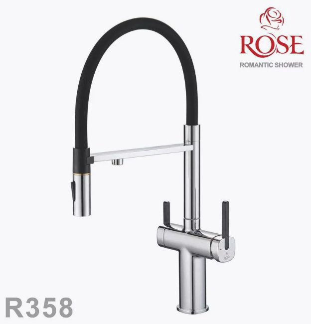 Смеситель с гибким изливом Rose R358, латунь, цвет черный, хром купить,NaN