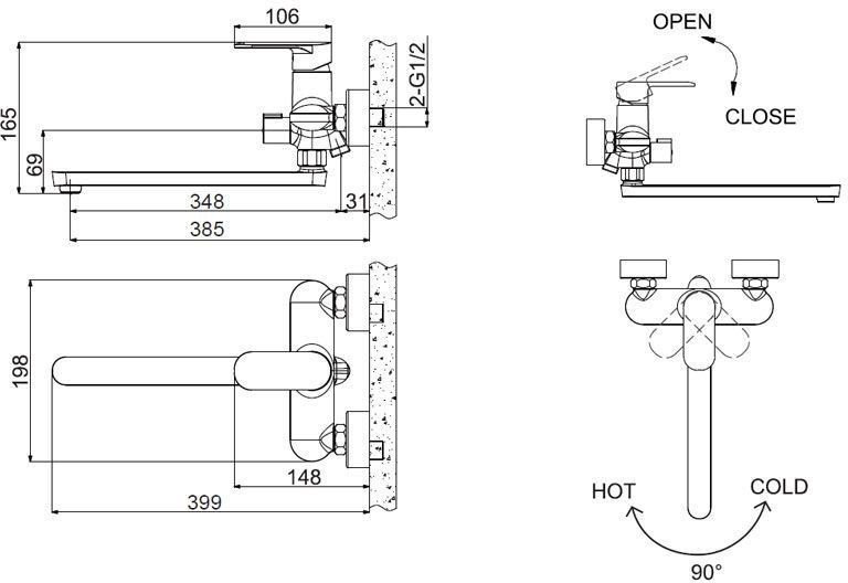 Смеситель для ванны BRAVAT Opal F6125183CP-02L серебристый, однозахватный купить,75110