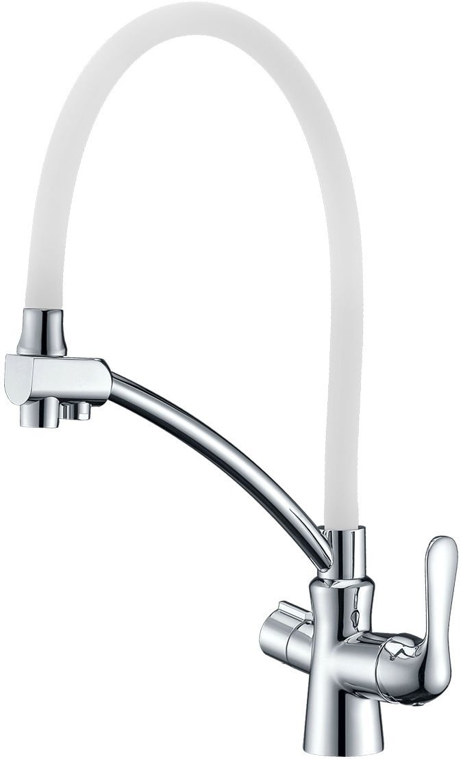 Смеситель с гибким изливом Lemark LM3070C, латунь, цвет белый, хром купить,NaN