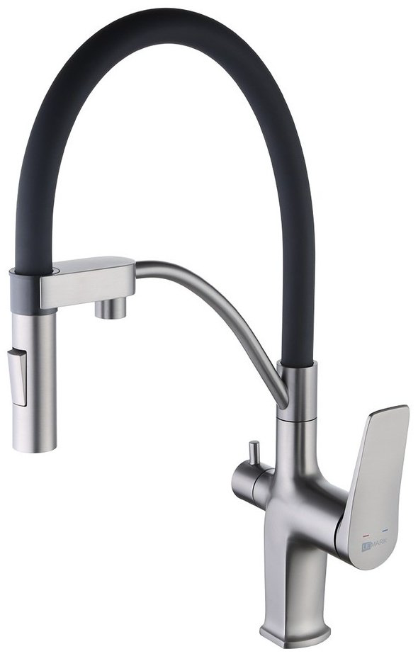 Смеситель с гибким изливом Lemark LM3761, латунь, цвет серый, черный купить,NaN