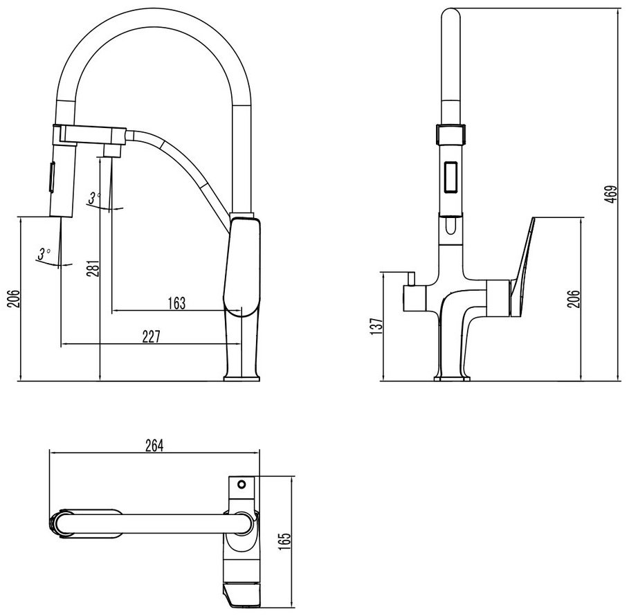 Смеситель с гибким изливом Lemark LM3761, латунь, цвет серый, черный купить,NaN