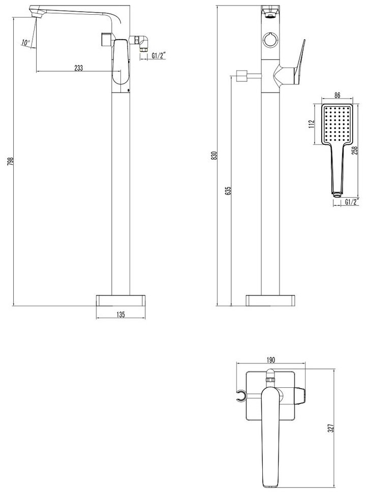 Смеситель для ванны Lemark LM3744BL, латунь, цвет черный купить,NaN