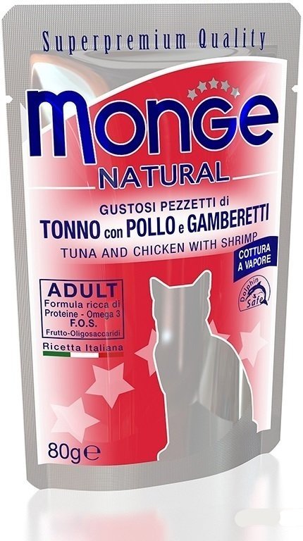 Корм Monge кусочки в желе тунец, курица, креветки 80 г 1 шт