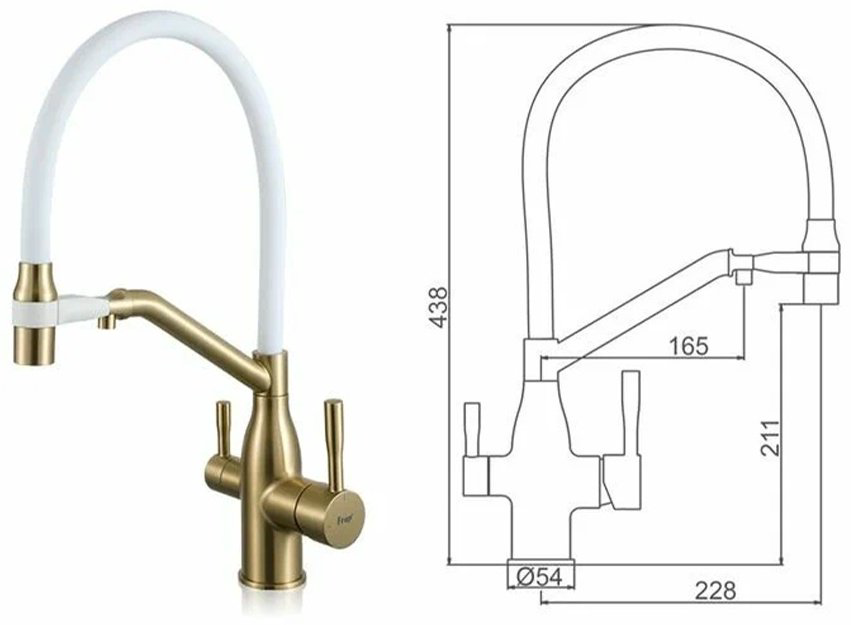 Смеситель с гибким изливом Frap F4397-3, латунь, цвет золотой купить,64400