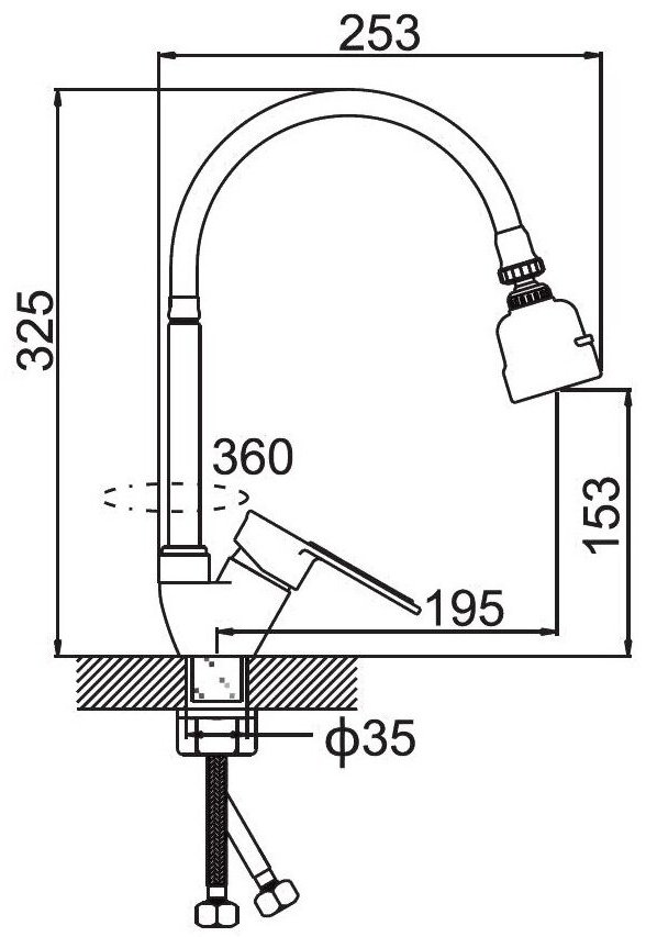 Смеситель с гибким изливом Potato P58274-7, цинк, цвет хром купить,30600