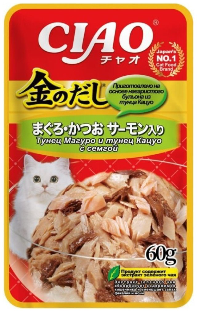 Корм INABA кусочки в желе тунец, семга 60 г 1 шт купить,715