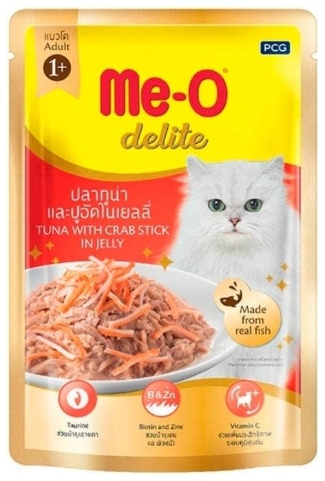 Корм Me-O Delite кусочки в желе тунец, крабовые палочки 70 г 1 шт