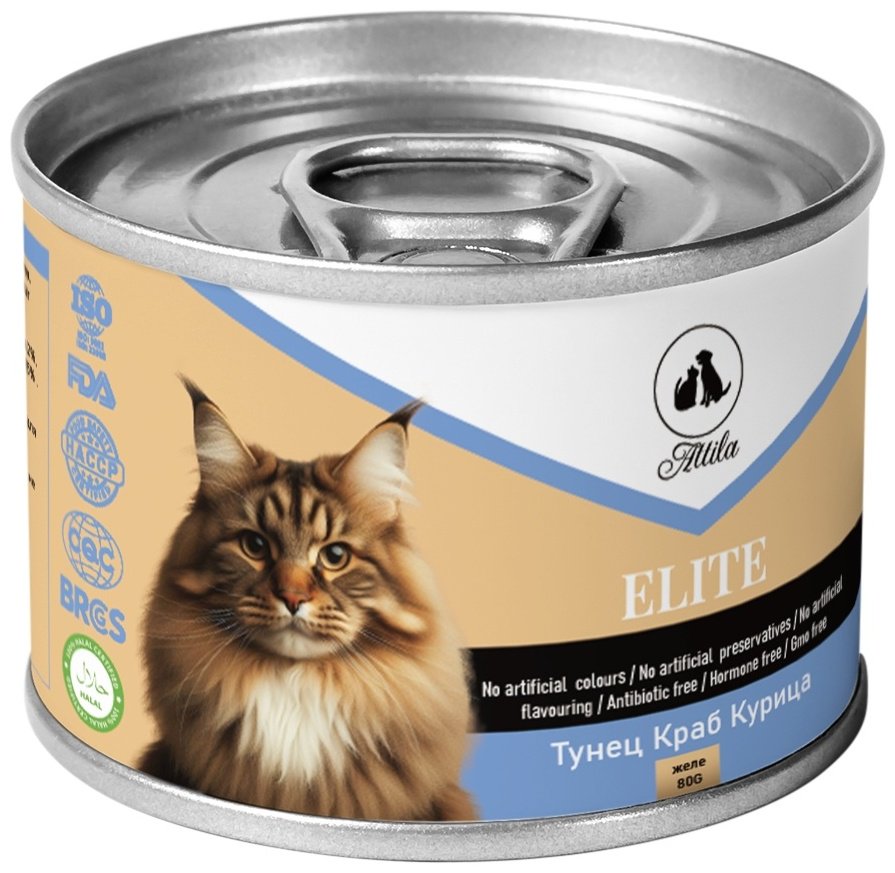 Корм ATTILA кусочки в желе тунец, краб, курица 80 г 1 шт