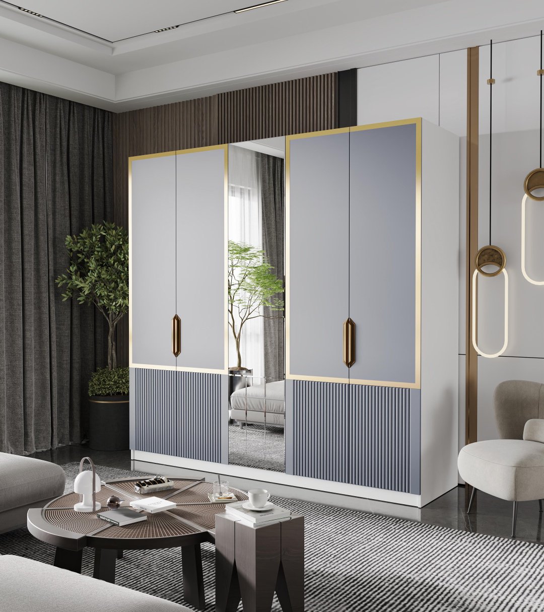 Распашной шкаф Mebel Lux ЛИЯ 5Д, 225x230х60 см, белый, графит купить,NaN