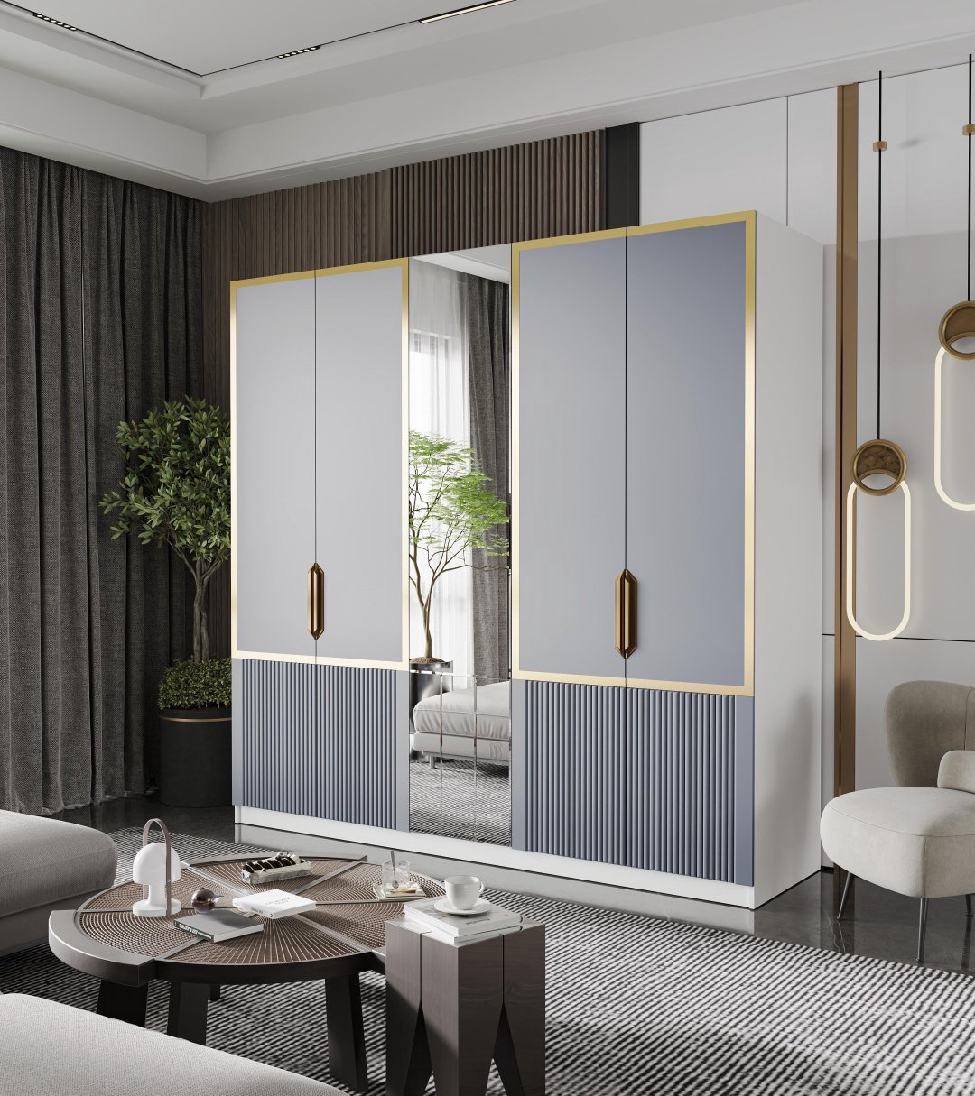 Распашной шкаф Mebel Lux ЛИЯ 5Д, 225x230х60 см, белый, графит купить,NaN