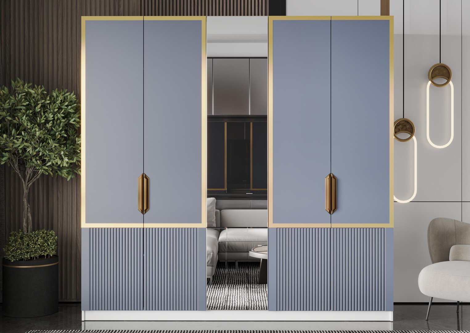 Распашной шкаф Mebel Lux ЛИЯ 5Д, 225x230х60 см, белый, графит купить,NaN