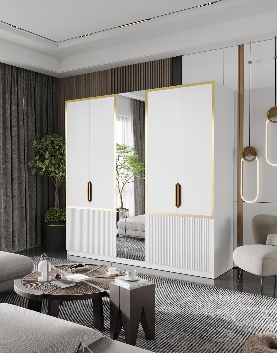 Распашной шкаф Mebel Lux ЛИЯ 5Д, 225x230х60 см, белый, графит купить,NaN