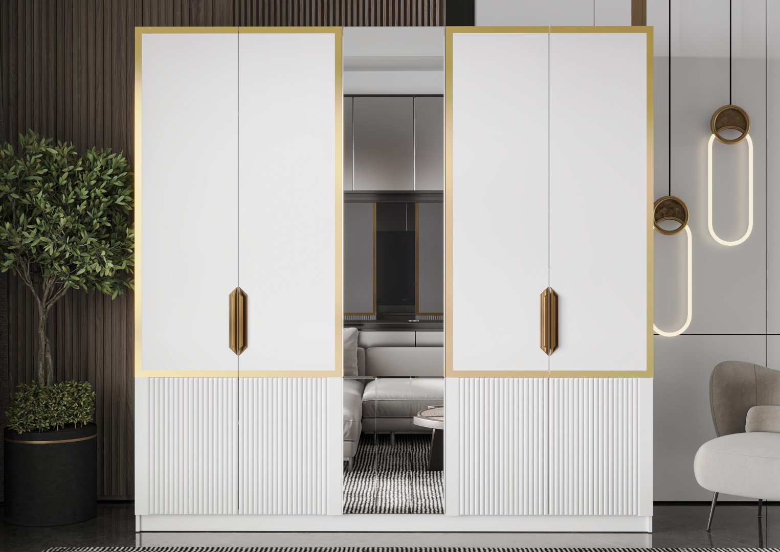 Распашной шкаф Mebel Lux ЛИЯ 5Д, 225x230х60 см, белый, графит купить,NaN