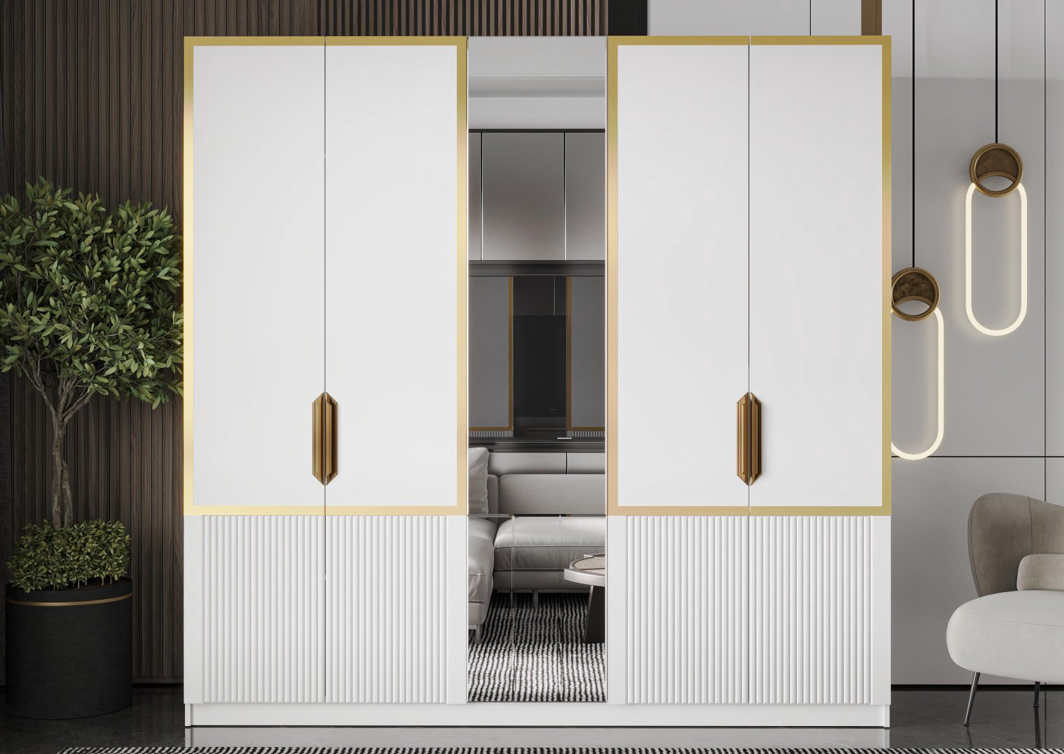 Распашной шкаф Mebel Lux ЛИЯ 5Д, 225x230х60 см, белый, графит купить,NaN
