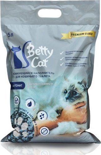 Наполнитель Betty Cat с углем бентонитовый комкующийся 5 л