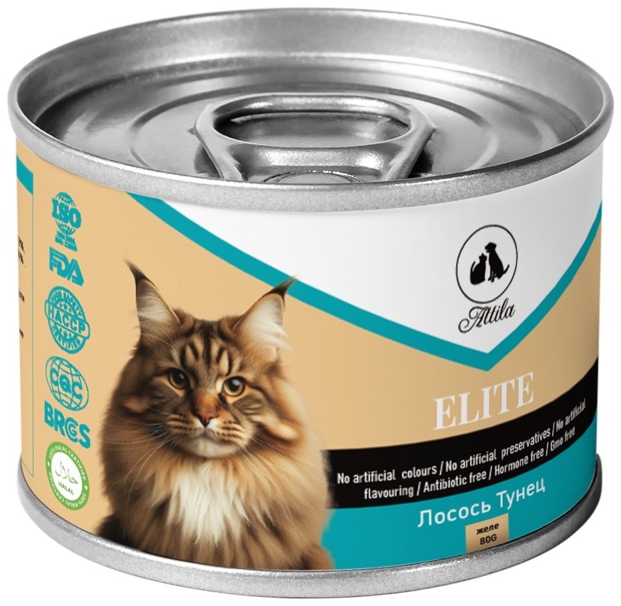 Корм ATTILA кусочки в желе лосось, тунец 80 г 1 шт