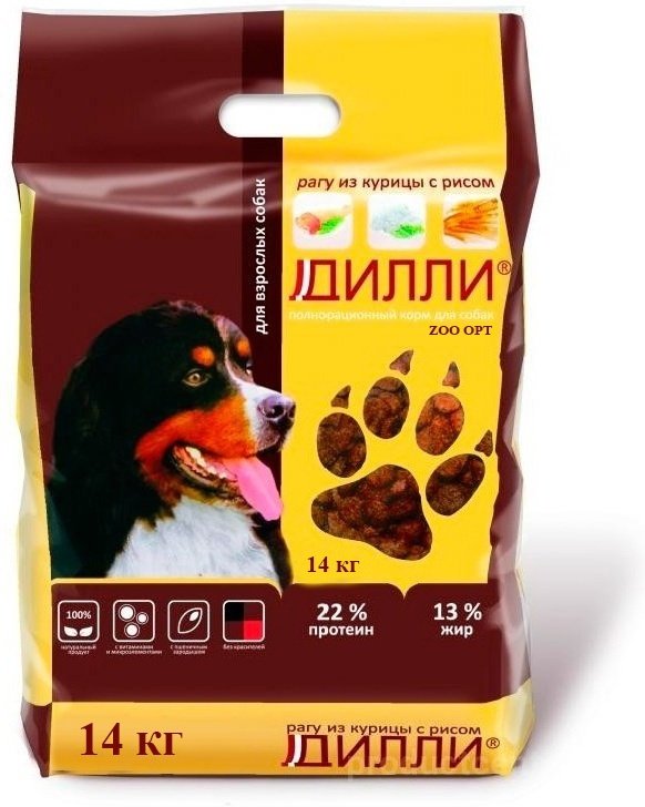 Корм Дилли Ругу из курицы с рисом для взрослых всех пород 14 кг купить,12970
