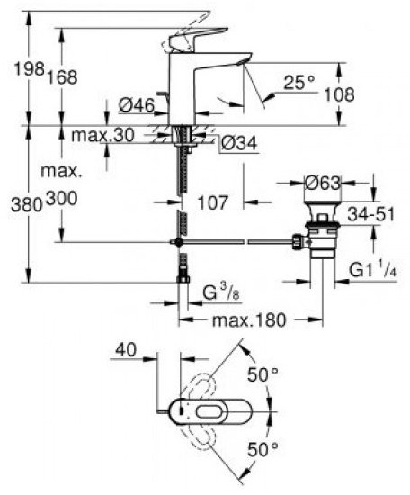 Смеситель для раковины (умывальника) Grohe BauLoop 23762000, однозахватный купить,64600