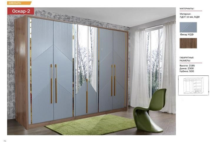 Распашной шкаф Эдем Оскар 2 2300, 230x218х50 см, серый, голубой купить,NaN