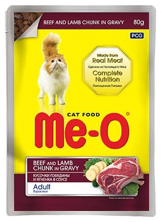 Корм Me-O кусочки в соусе говядина, ягненок 80 г 1 шт купить,400