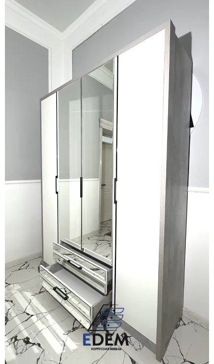 Распашной шкаф Эдем Николь 4дв белый-цемент светлый, 166x220х50 см, белый, светло серый купить,NaN