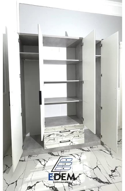 Распашной шкаф Эдем Николь 4дв белый-цемент светлый, 166x220х50 см, белый, светло серый купить,NaN