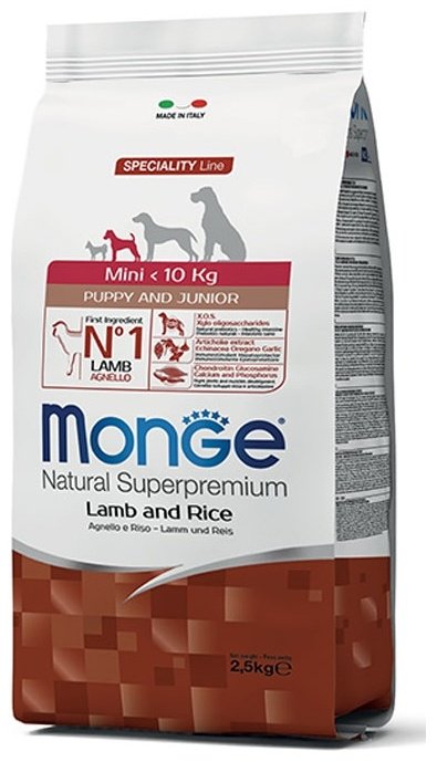 Корм Monge Mini Puppy&amp;Junior Lamb&amp;Pice Ягненок с рисом для щенков мелких пород 2.5 кг