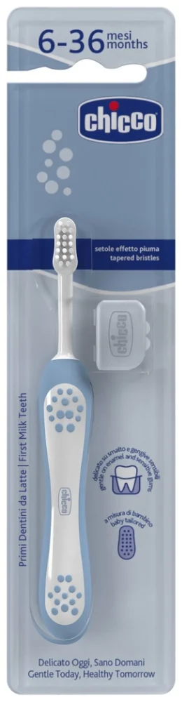 Зубная щетка Chicco экстра-мягкая 6м+ голубая купить,NaN