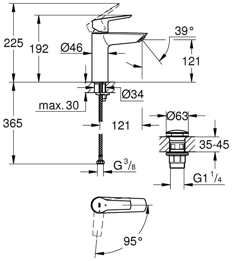 Смеситель для раковины (умывальника) Grohe 237462432, однозахватный купить,NaN