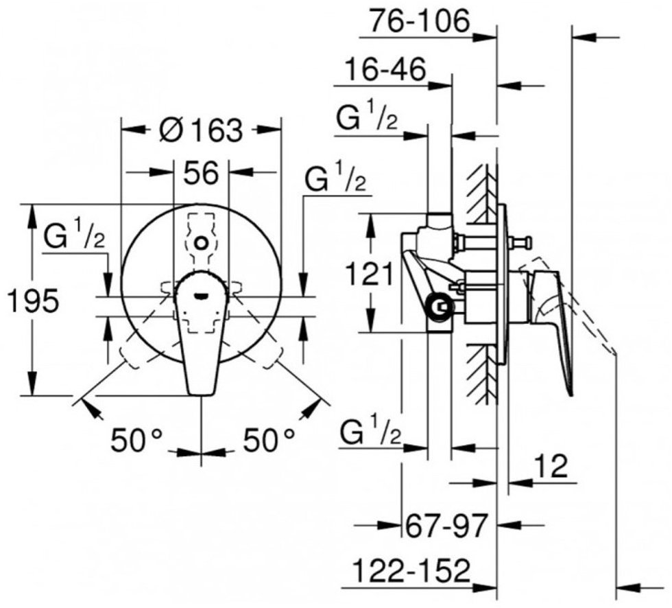 Смеситель для ванны Grohe BauEdge 29079001, однозахватный