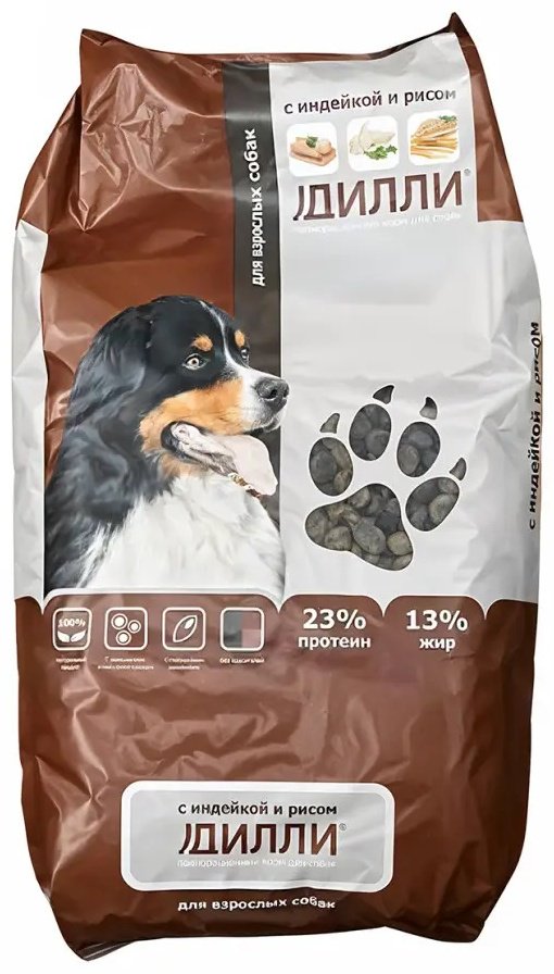 Корм Дилли Индейка с рисом для взрослых всех пород 14 кг