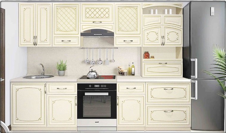 Кухонный гарнитур Elegant Амели, 300x220х60 см, ЛДСП, белый