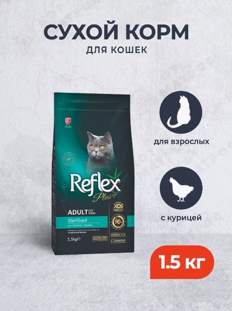 Корм Reflex Plus Adult Sterilised для стерилизованных курица 1.5 кг
