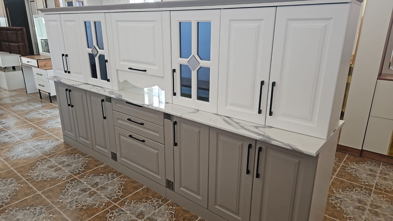 Кухонный гарнитур Эдем Kraft, 300x210х60 см, ЛДСП, белый, серый