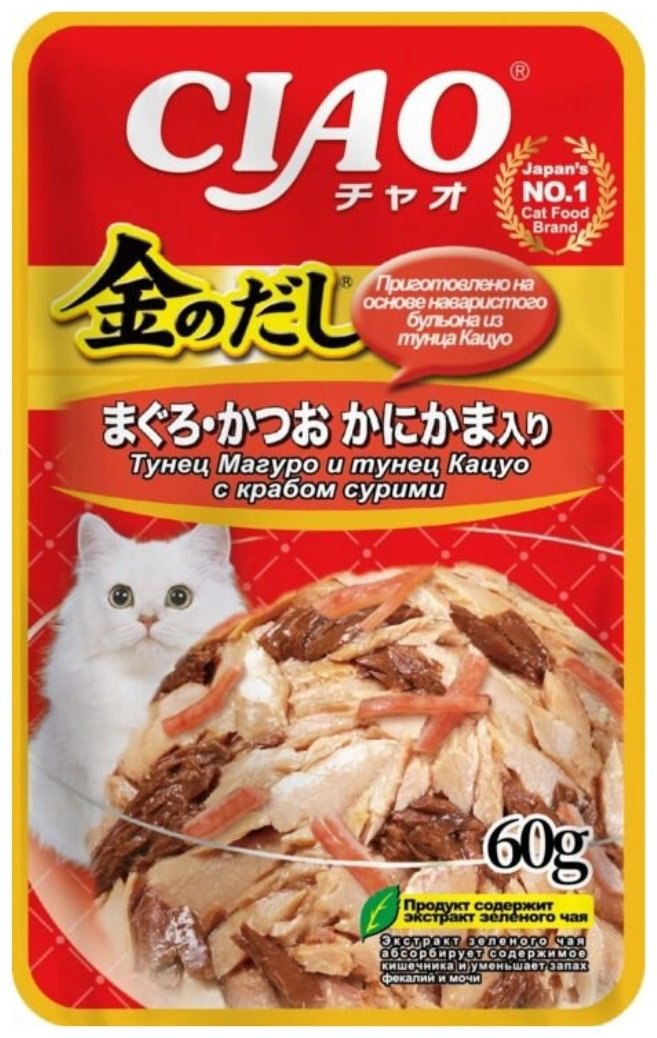 Корм INABA кусочки в желе тунец, краб 60 г 1 шт купить,715
