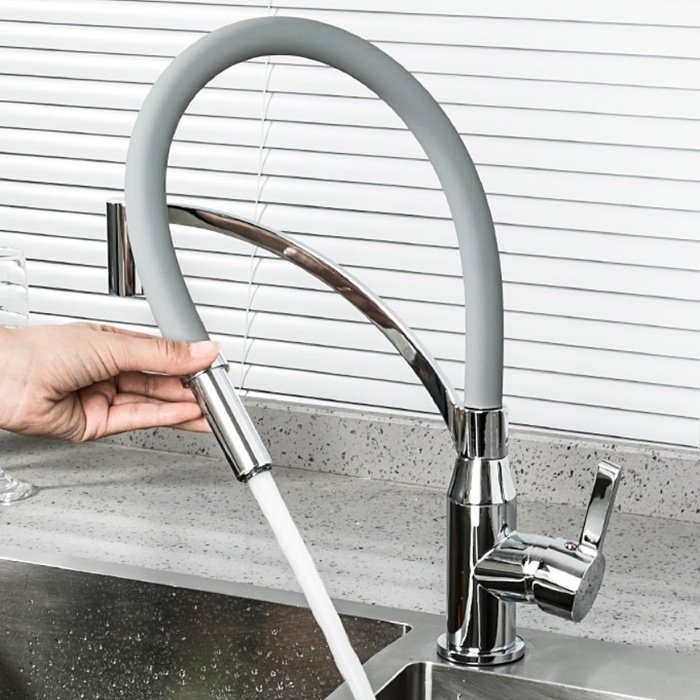 Смеситель с гибким изливом Frap F4552, латунь, цвет серый, хром купить,31000