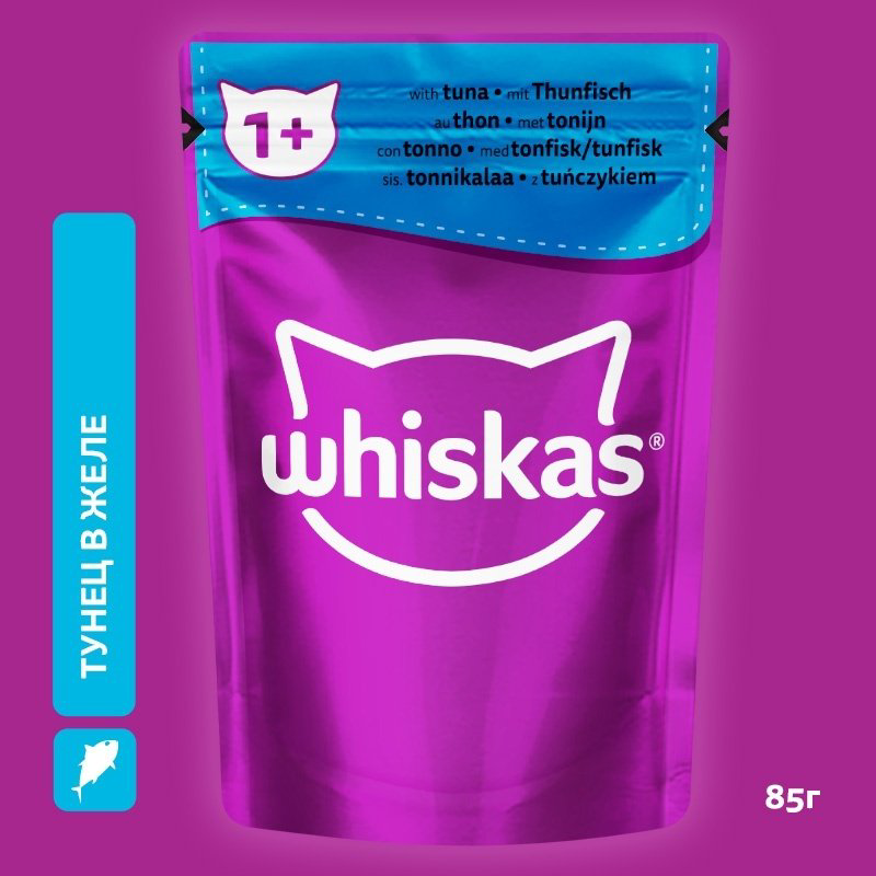 Корм Whiskas кусочки в желе тунец 85 г 1 шт купить,250