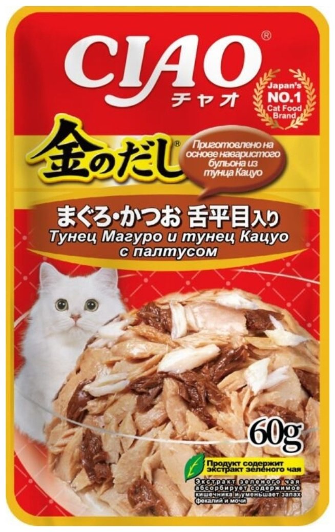 Корм INABA кусочки в желе палтус, тунец 60 г 1 шт купить,715