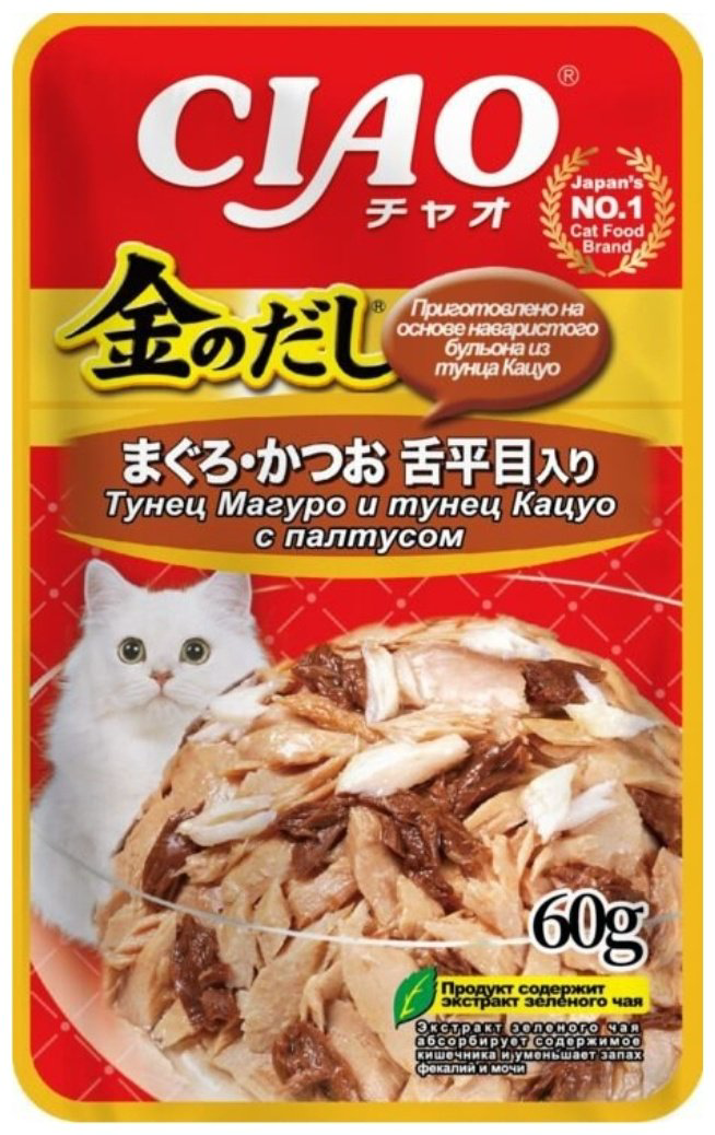 Корм INABA кусочки в желе палтус, тунец 60 г 1 шт купить,715