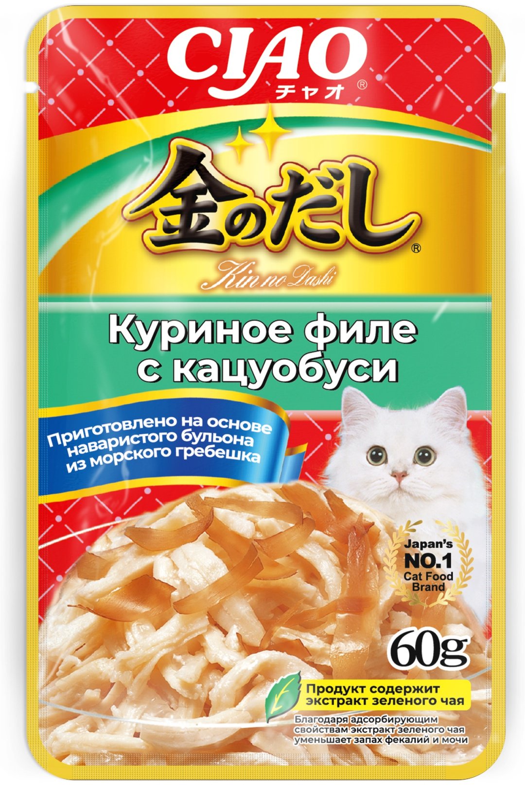 Корм INABA кусочки в желе курица, кацуобуси 60 г 1 шт