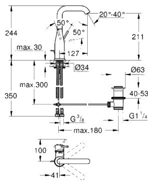 Смеситель для раковины (умывальника) Grohe Essence 32628001, однозахватный купить,NaN