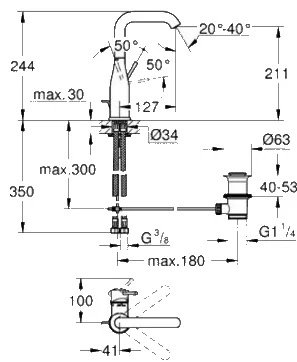 Смеситель для раковины (умывальника) Grohe Essence 32628001, однозахватный купить,NaN