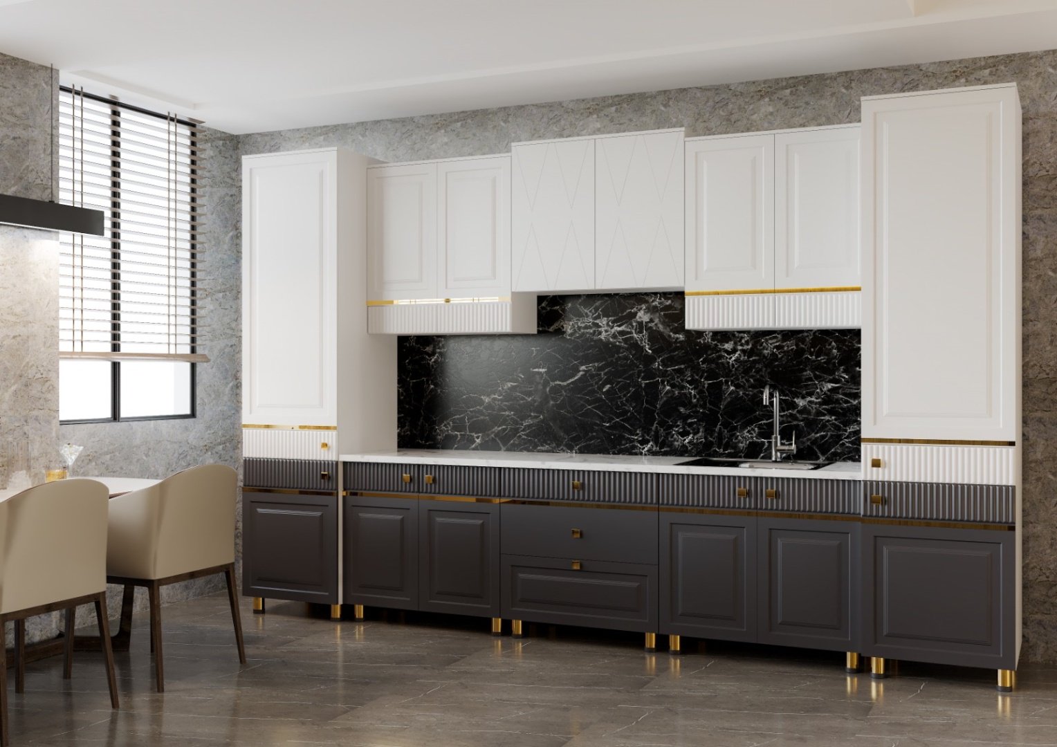 Кухонный гарнитур Эдем , 380x230х60 см, ЛДСП, белый, серый