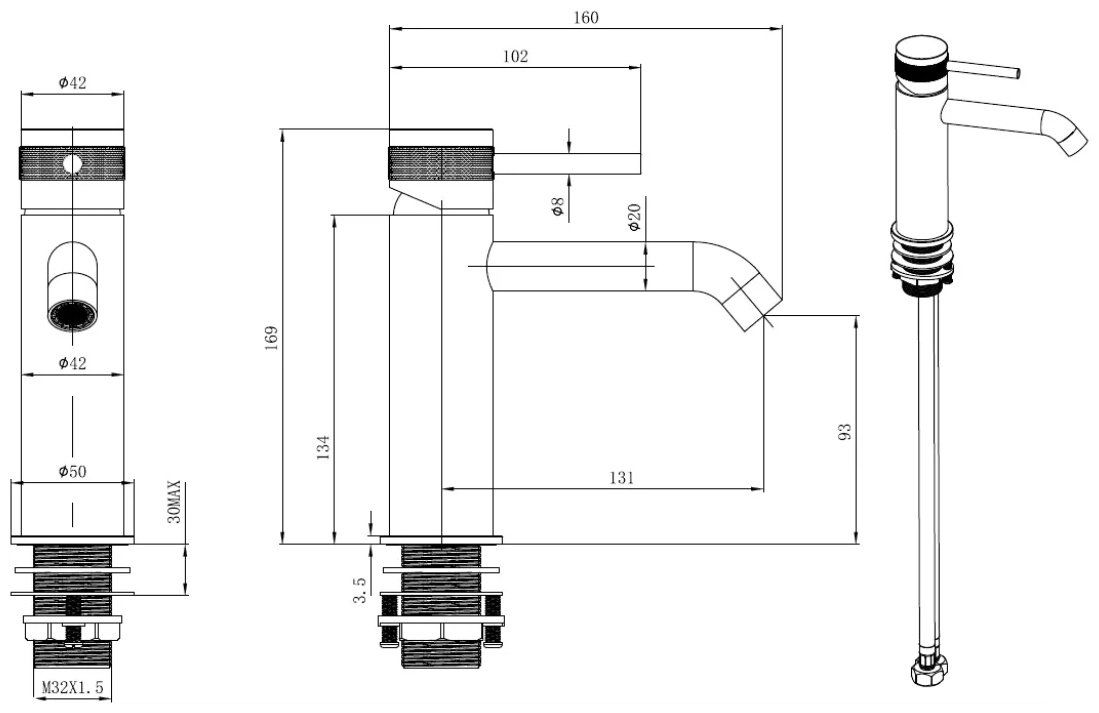 Смеситель для раковины (умывальника) PRIORITY 5.31A01-MG, однозахватный