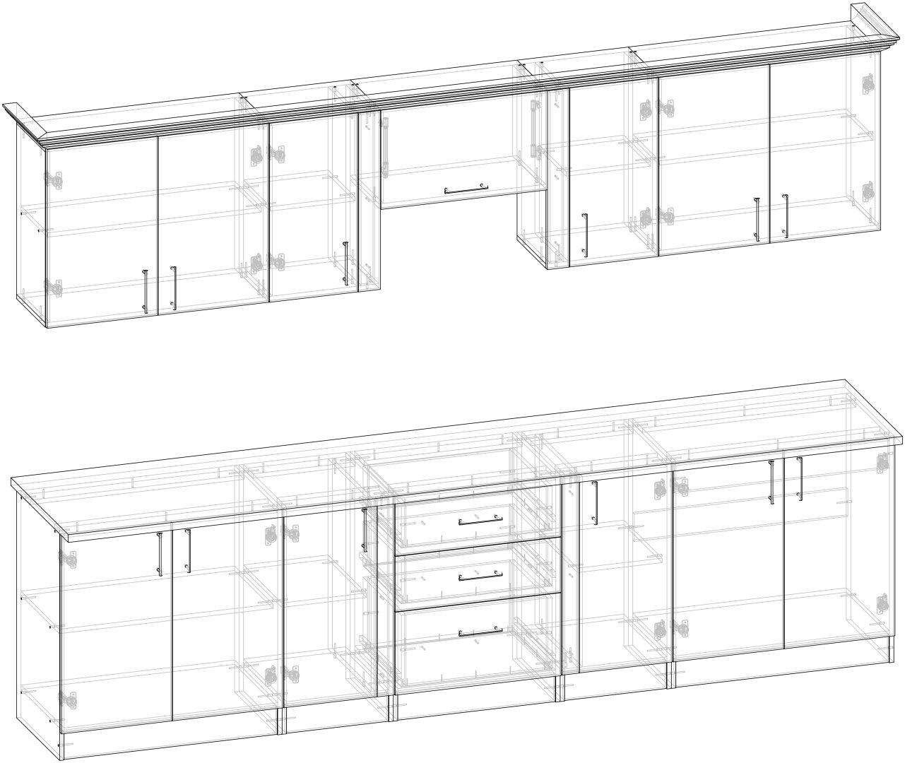 Кухонный гарнитур Эдем Милана, 300x210х60 см, ЛДСП, белый, серый