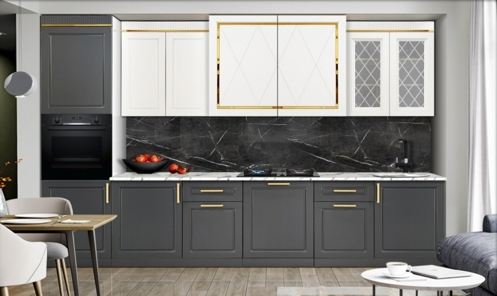 Кухонный гарнитур Elegant , 340x236х60 см, ЛДСП, белый, серый