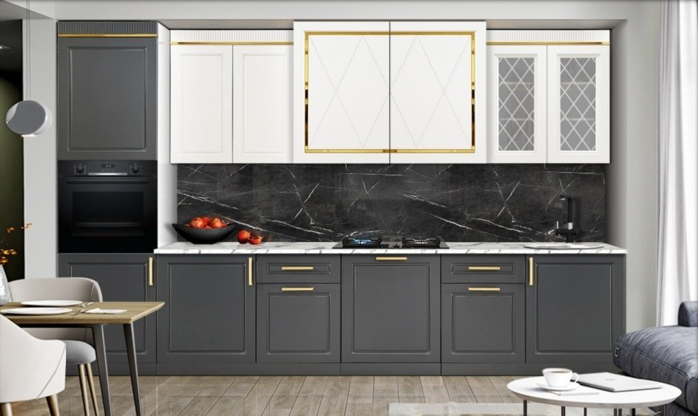Кухонный гарнитур Elegant , 340x236х60 см, ЛДСП, белый, серый - ForteMarket Кухонный гарнитур Elegant , 340x236х60 см, ЛДСП, белый, серый купить,419990