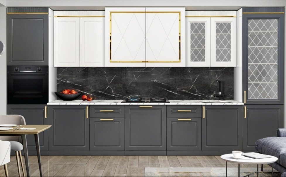 Кухонный гарнитур Elegant , 400x236х60 см, ЛДСП, белый, серый